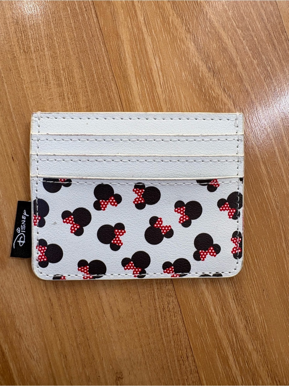 Loungefly White Minnie Mouse Card Holder with Black Silhouettes and Red Bows
